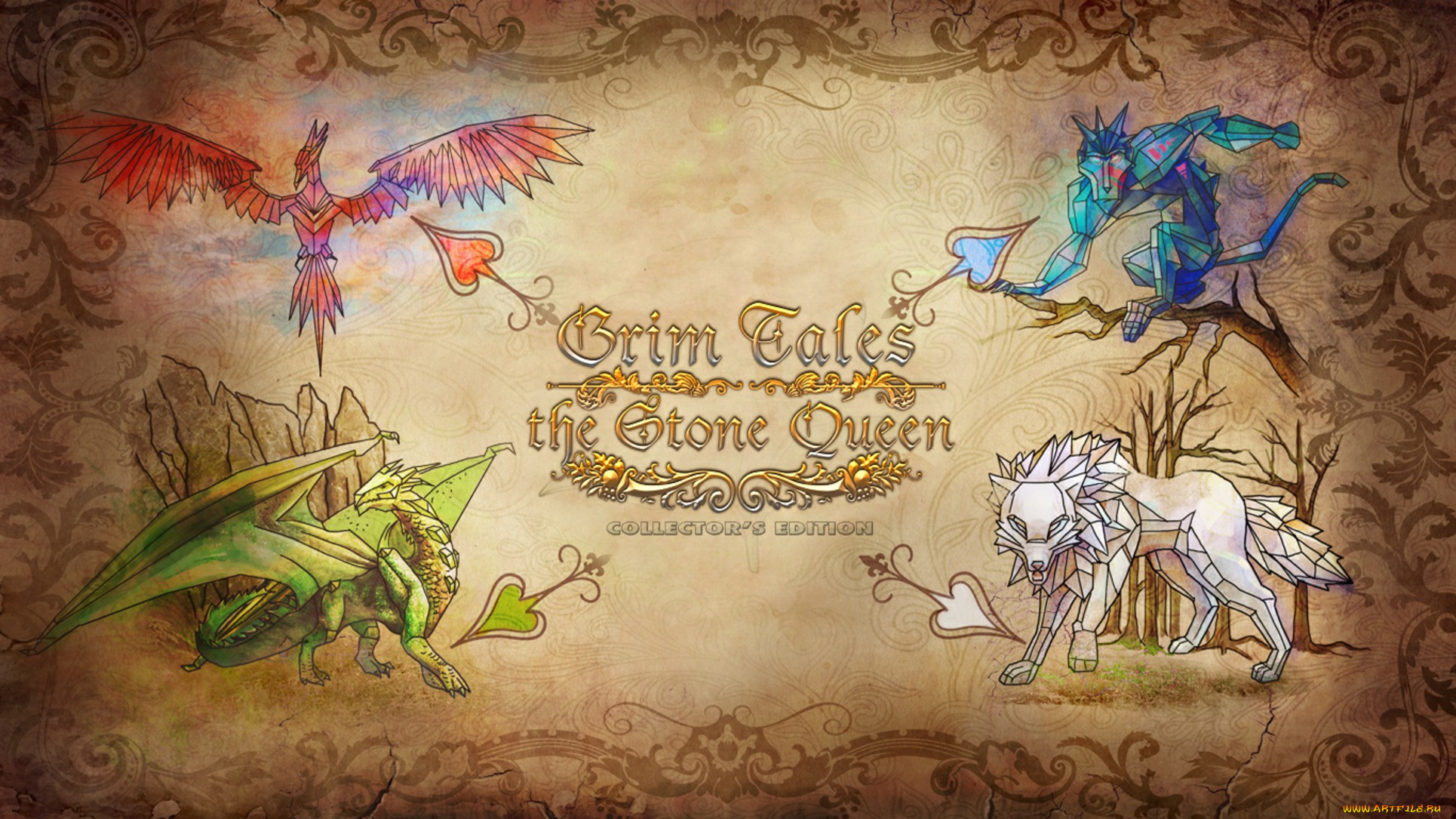 Обои Grim Tales The Stone Queen Видео Игры Grim Tales: The Stone Queen  Collector`s Edition , обои для рабочего стола, фотографии grim, tales, the,  stone, queen, видео, игры, collector`s, edition, дракон, волк,